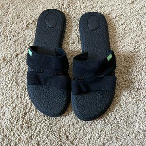 Sanuk Yoga Mat Capri Slide Sandals Flip Flops Black Size 9
